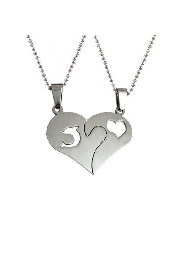 Two Pieces Couple Heart Shape Necklace by Menjewell 